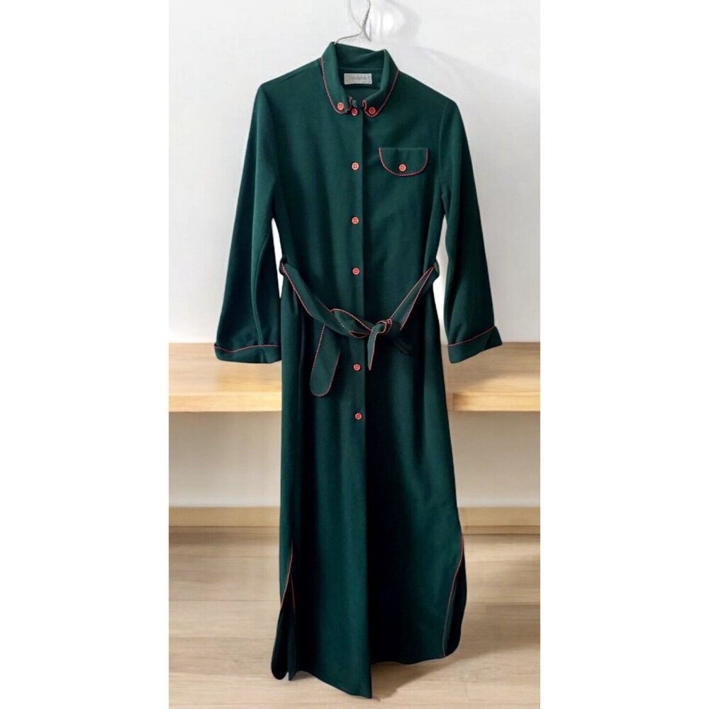 Vassarette Womens Dressing Gown Robe Small Vintage Green Christmas USA Housecoat